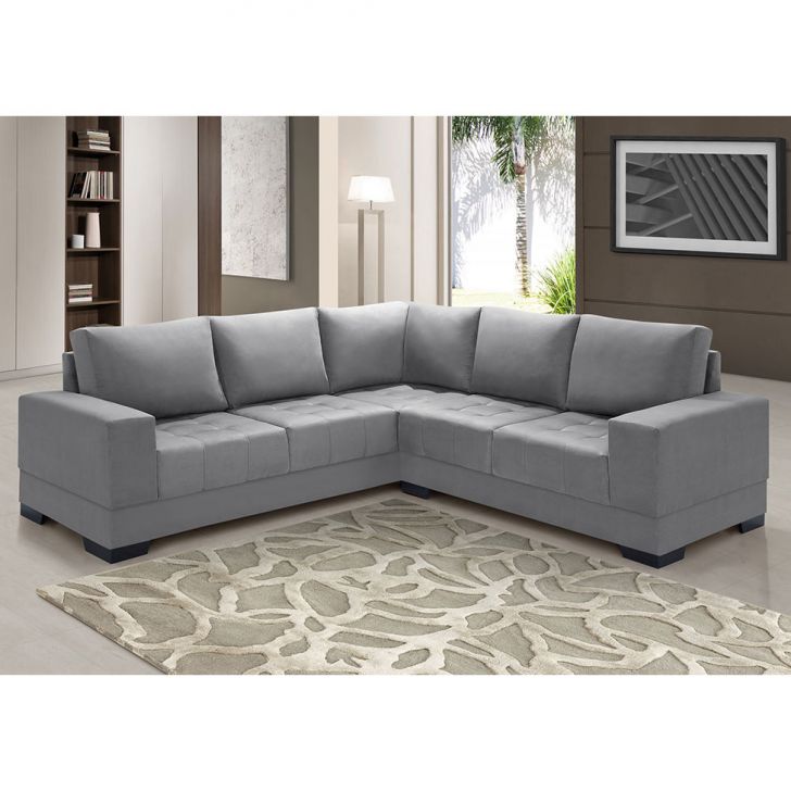 [OUTLET] Sofá de Canto 4 Lugares Patrícia Suede Cinza
