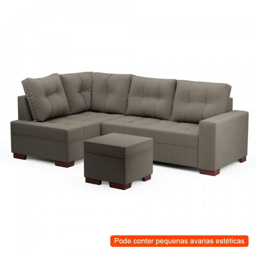 [OUTLET] Sofá de Canto 6 Lugares Gávea Suede Cinza