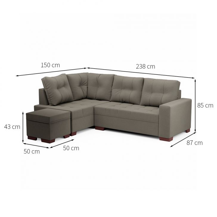 [OUTLET] Sofá de Canto 6 Lugares Gávea Suede Cinza