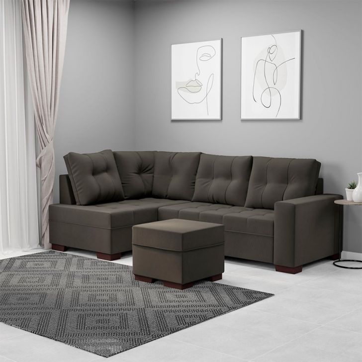 [OUTLET] Sofá de Canto 6 Lugares Gávea Suede Cinza