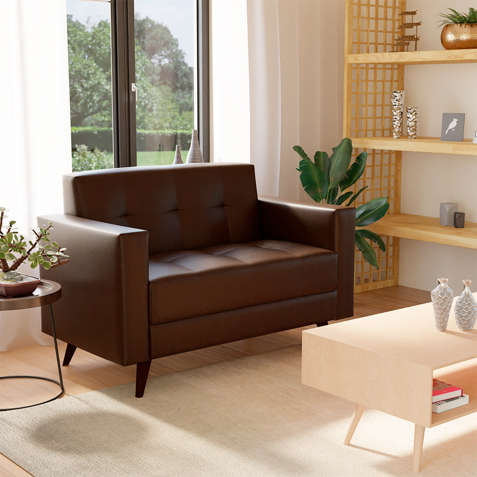 [OUTLET] Sofá para Escritório e Recepção 2 Lugares Vitrola Revestimento Sintético Café