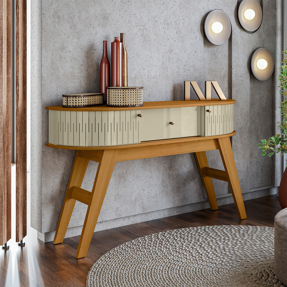 Aparador Estoril 1 Porta 2 Gavetas Cumaru e Opala