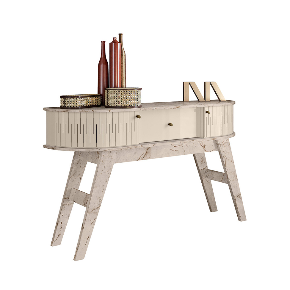 Aparador Estoril 1 Porta 2 Gavetas Off White e Calacata