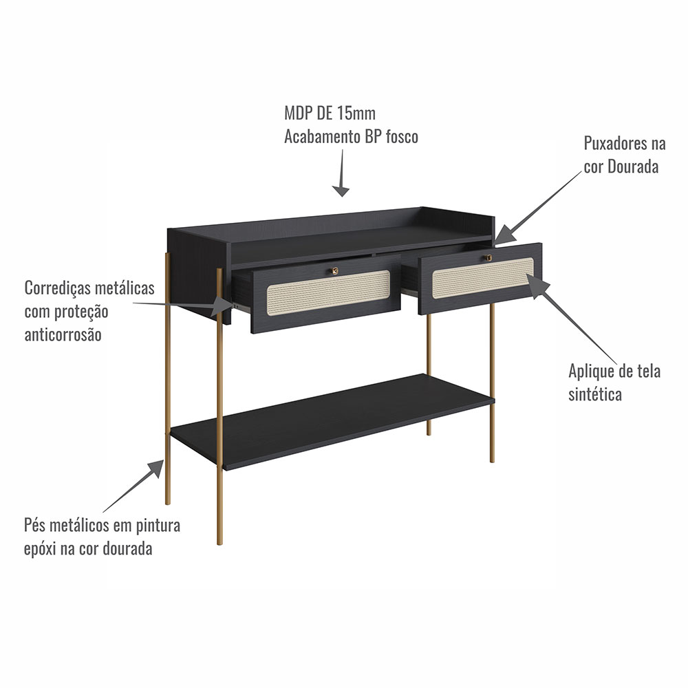 Aparador Oslo 2 GV Preto e Dourado