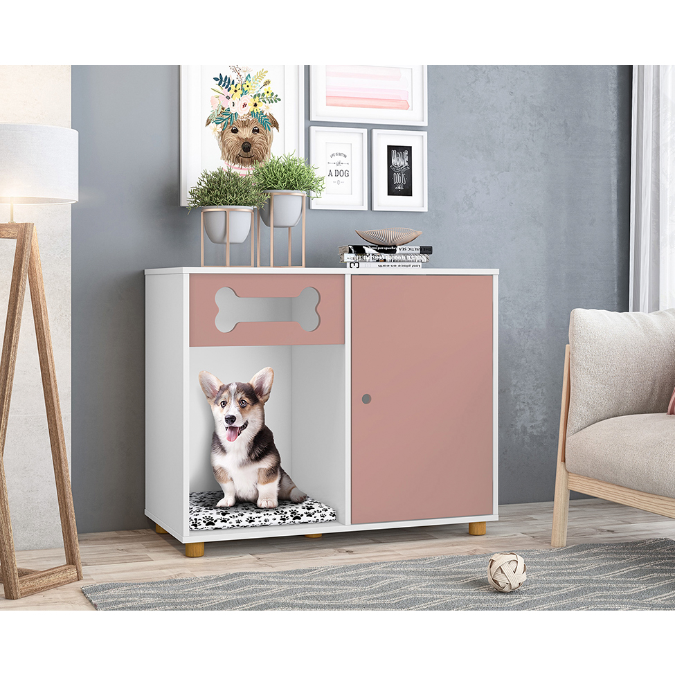 Aparador Pet Dog Branco e Rose