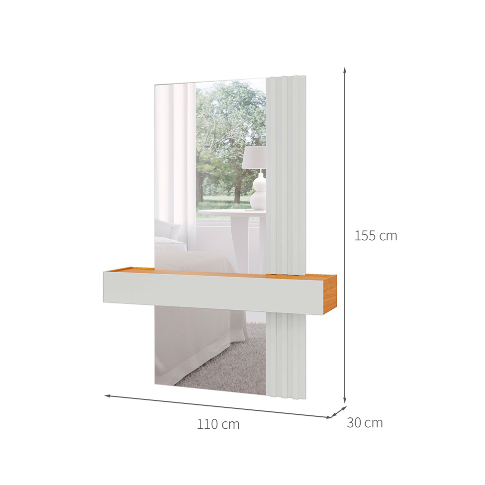 Aparador Suspenso com Espelho Ember 100% MDF 1 Gaveta Off White e Freijó
