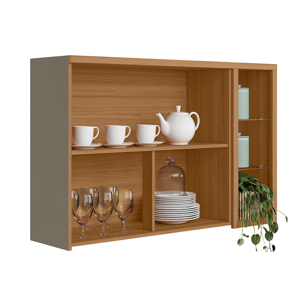 Armário Aéreo Allure 2 Portas Gris e Jequitibá 120 cm