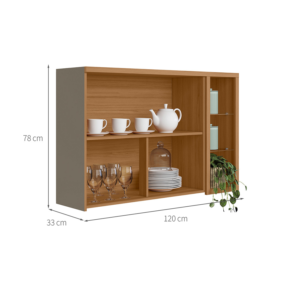 Armário Aéreo Allure 2 Portas Gris e Jequitibá 120 cm