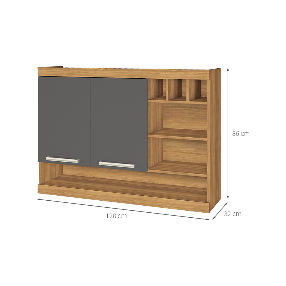 Armário Aéreo Burguesa Premium 2 Portas Freijó e Grafite 120 cm