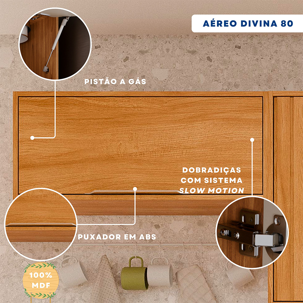 Armário Aéreo Domus 100% MDF 1 Porta Cinamomo