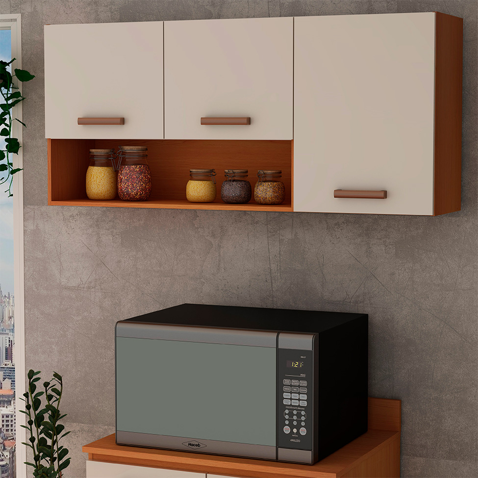 Armário Aéreo Essência 100% MDF 3 Portas Freijó e Off White