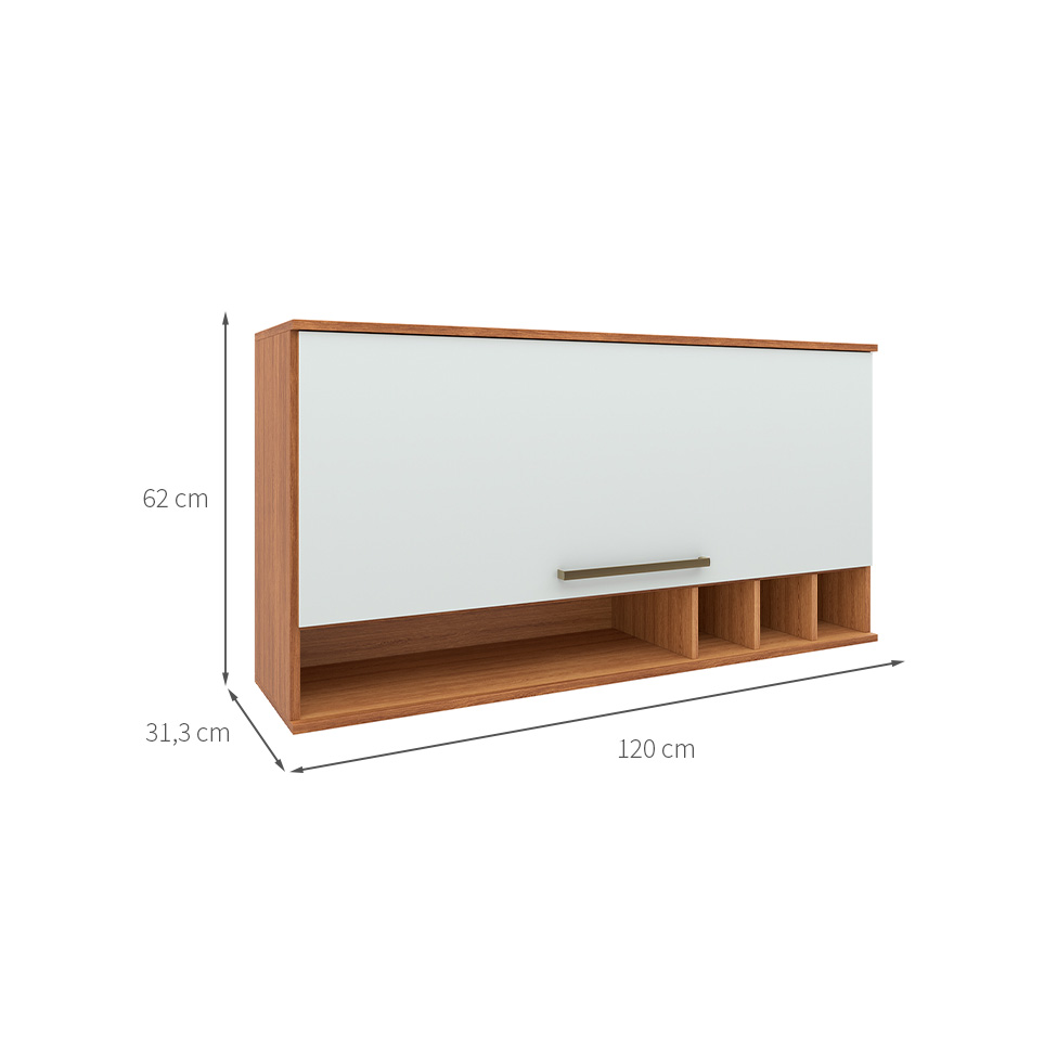 Armário Aéreo Evolution 1 Porta Freijó e Off White 120 cm