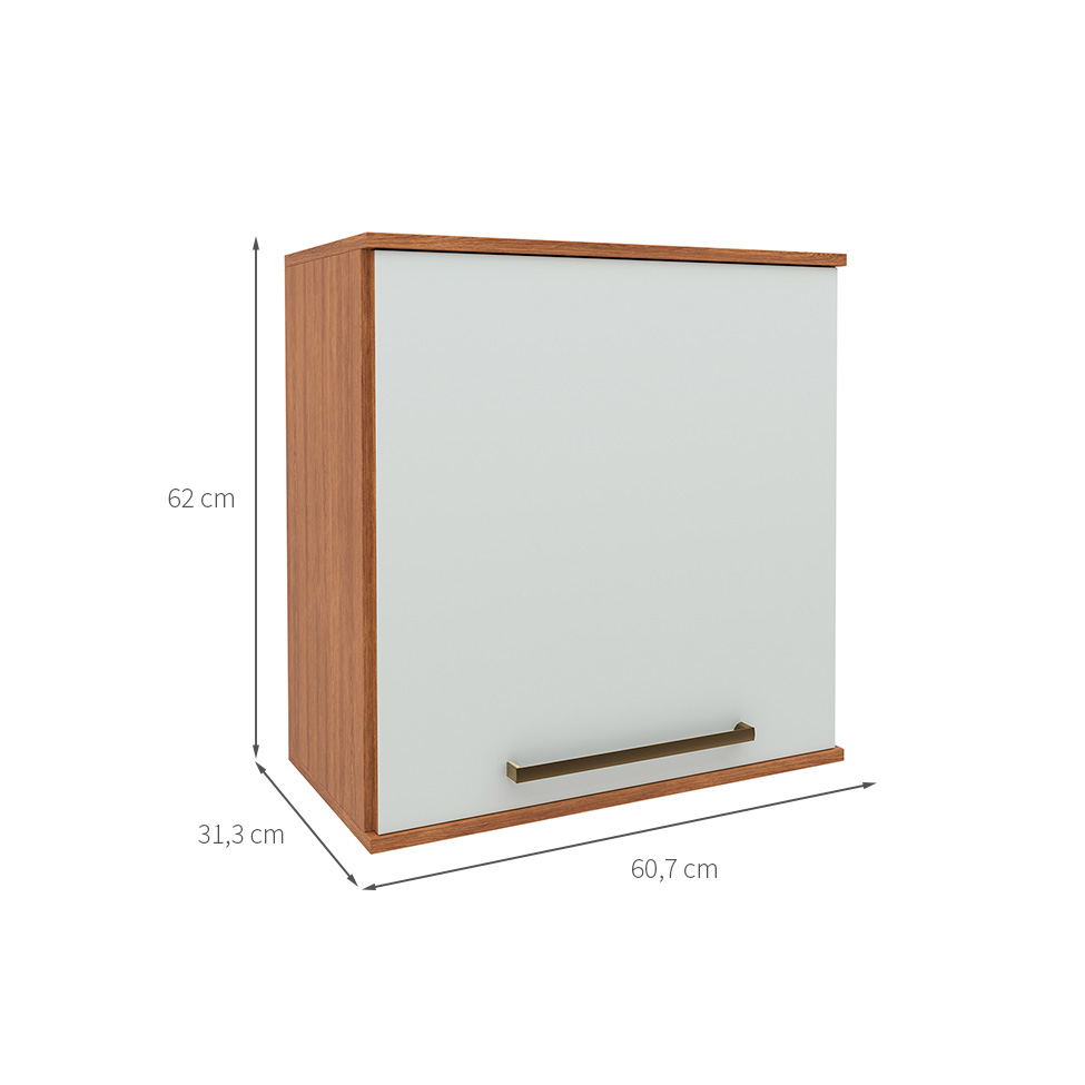 Armário Aéreo Evolution 1 Porta Freijó e Off White 61 cm