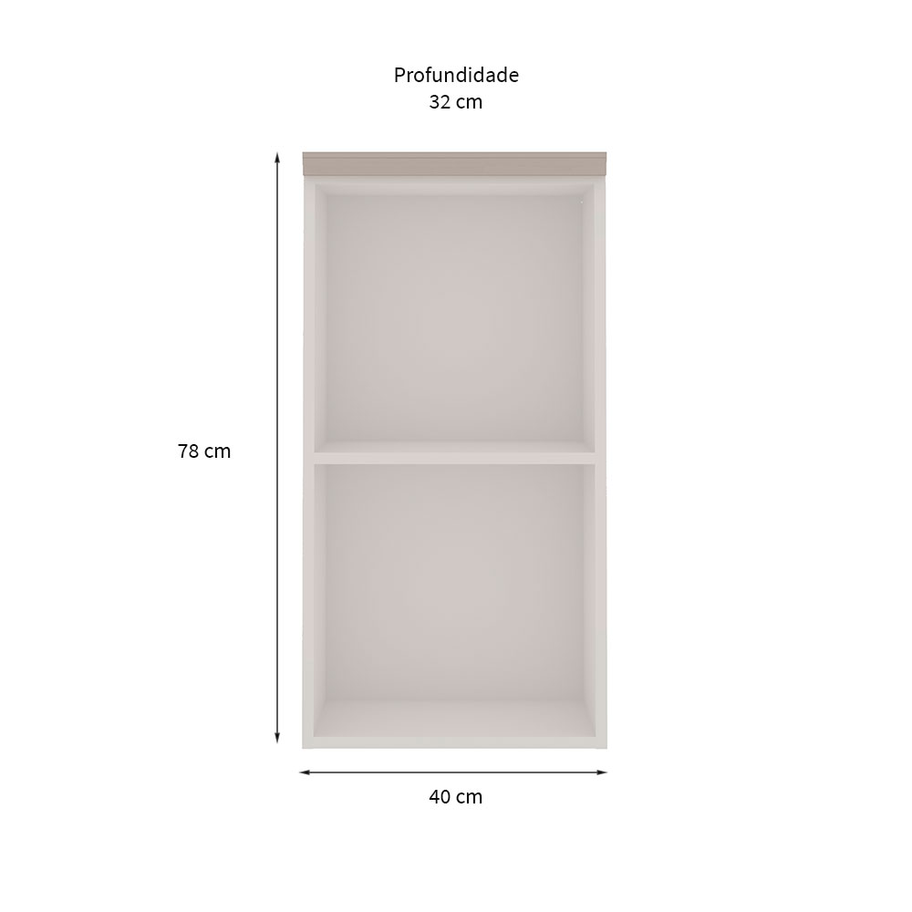 Armário Aéreo Iluminata 1 Porta Branco e Fendi 40 cm