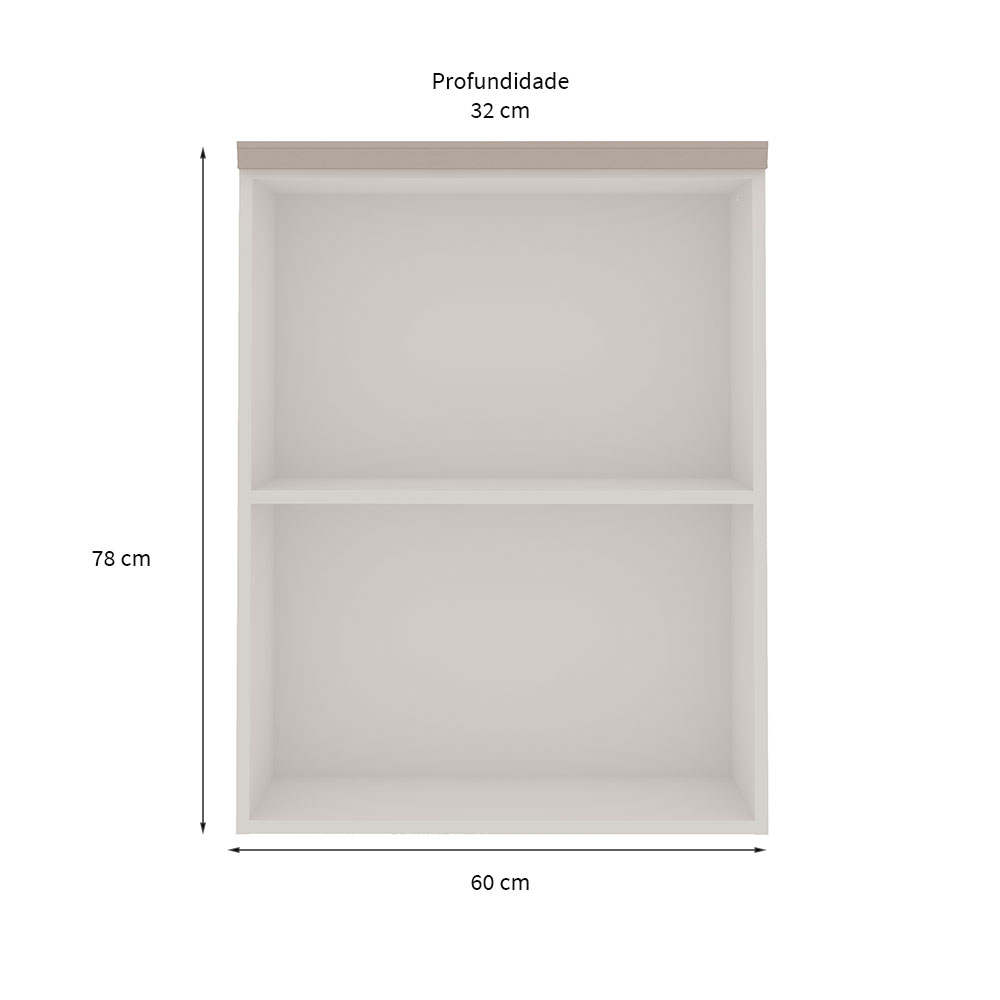Armário Aéreo Iluminata 1 Porta Branco e Fendi 60 cm