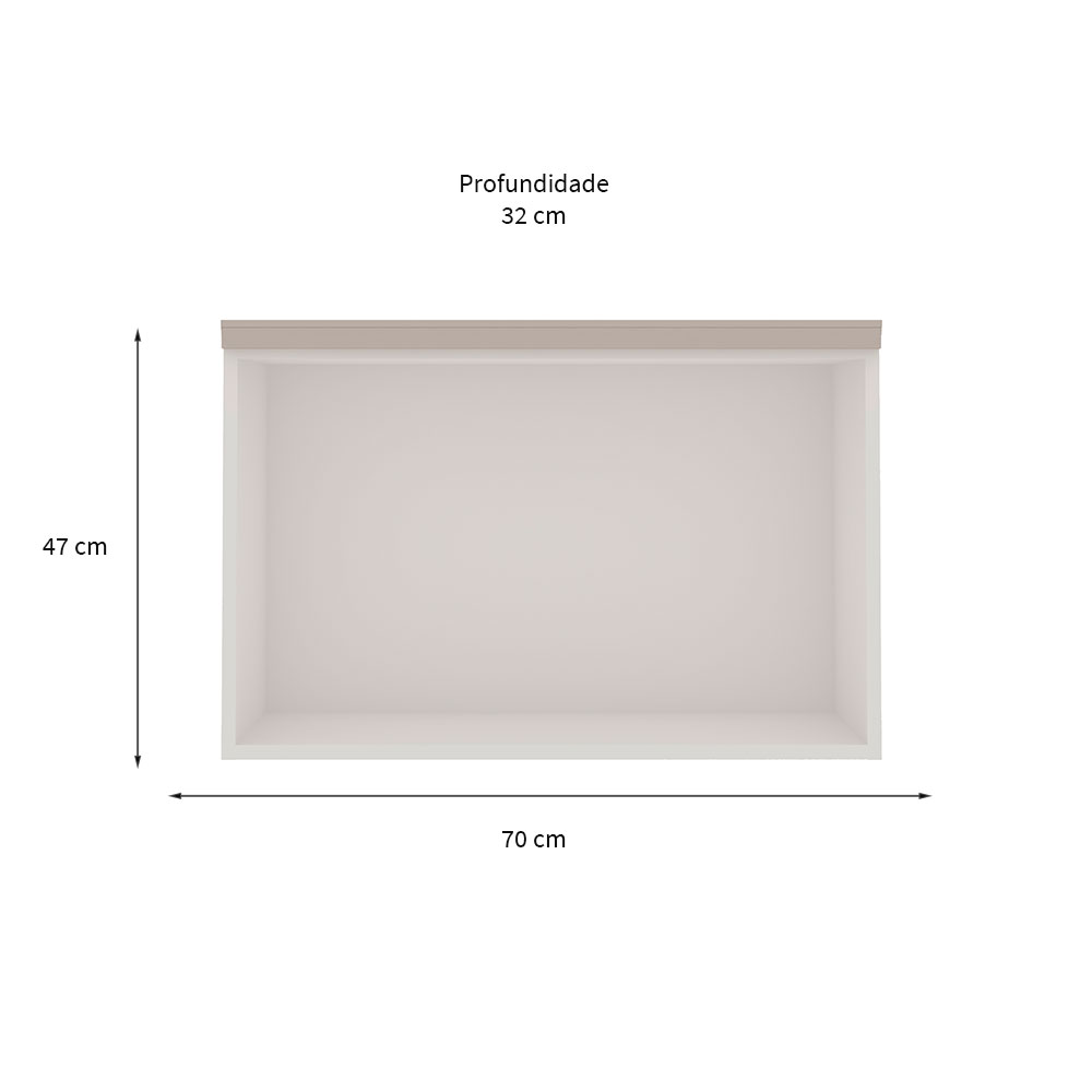 Armário Aéreo Iluminata 1 Porta Branco e Fendi 70 cm