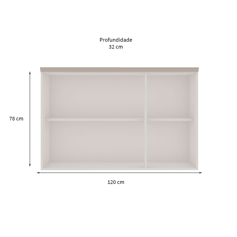 Armário Aéreo Iluminata 3 Portas Branco e Fendi