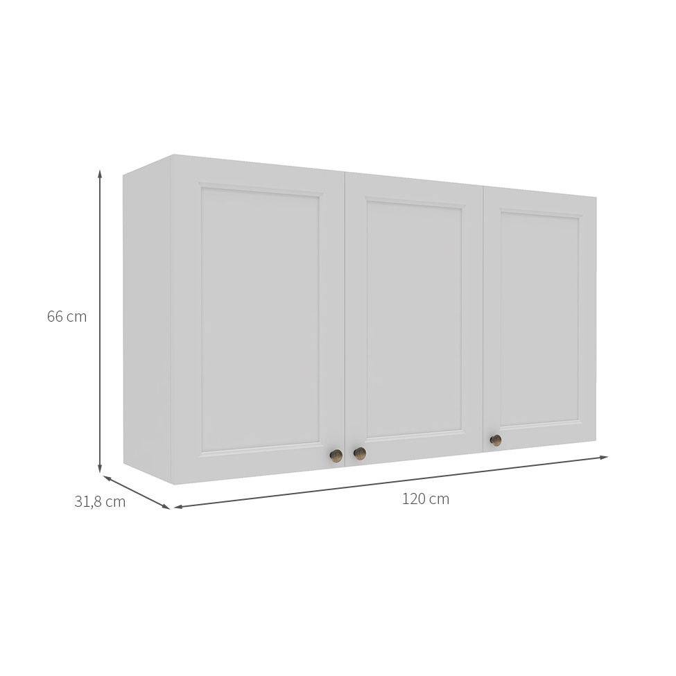 Armário Aéreo Lavanda 3 Portas Branco