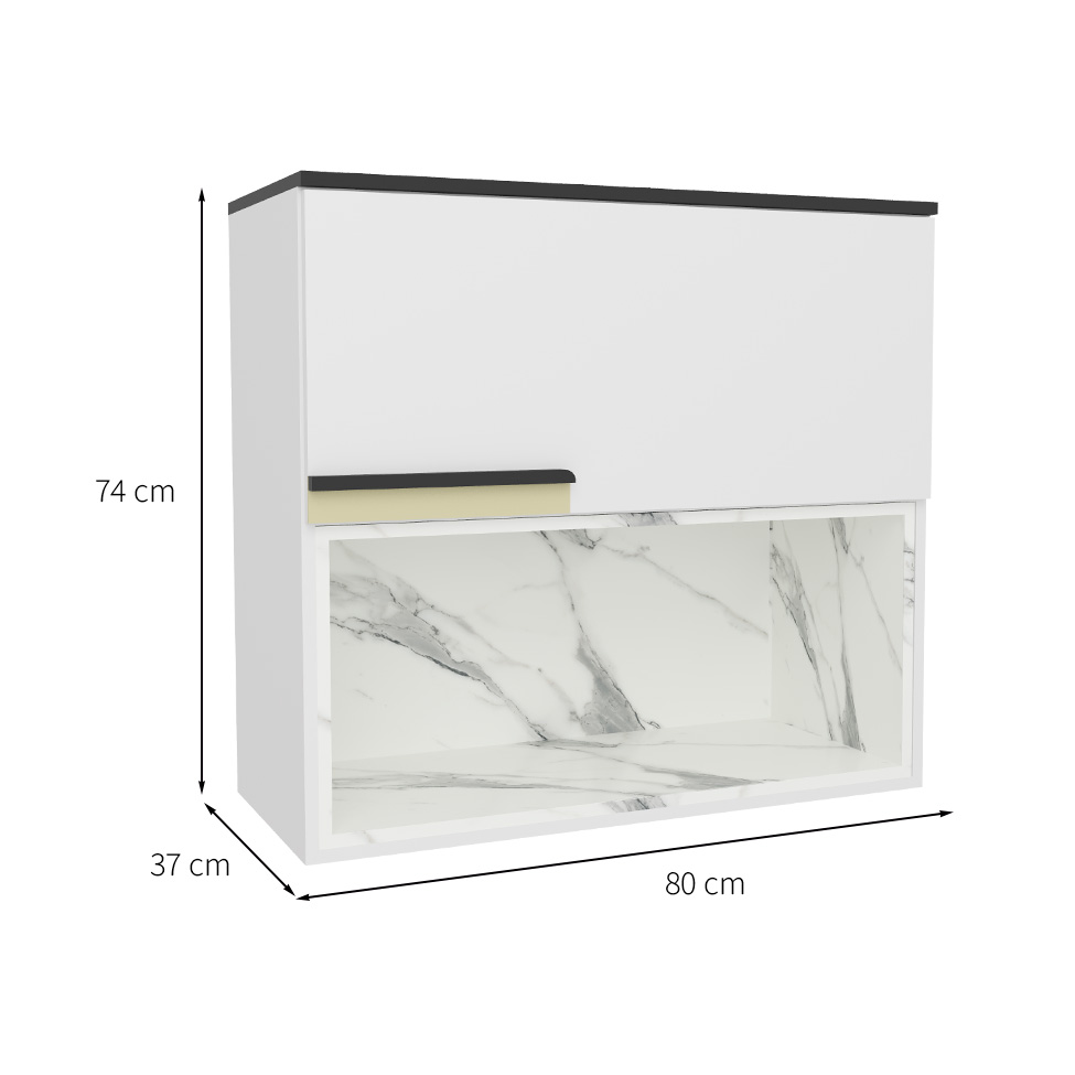 Armário Aéreo Manhattan 1 Porta Branco Ártico com Nicho Calacatta