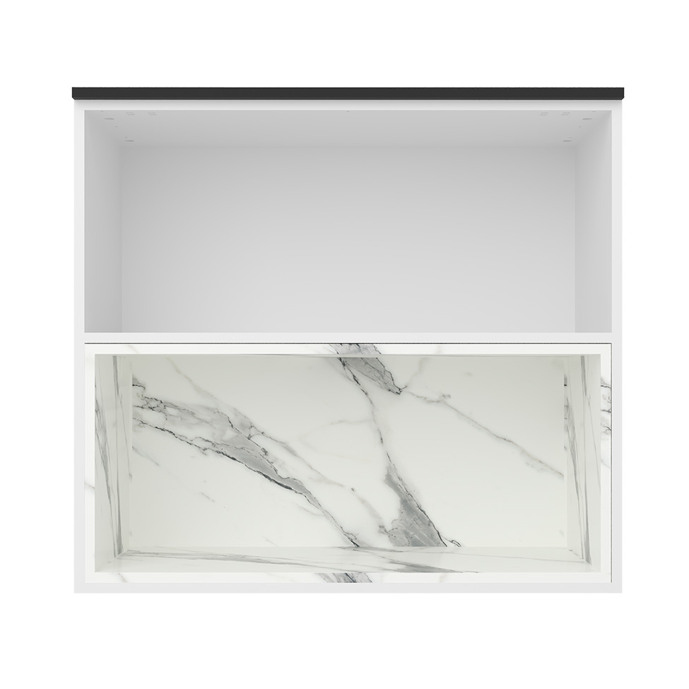 Armário Aéreo Manhattan 1 Porta Branco Ártico com Nicho Calacatta