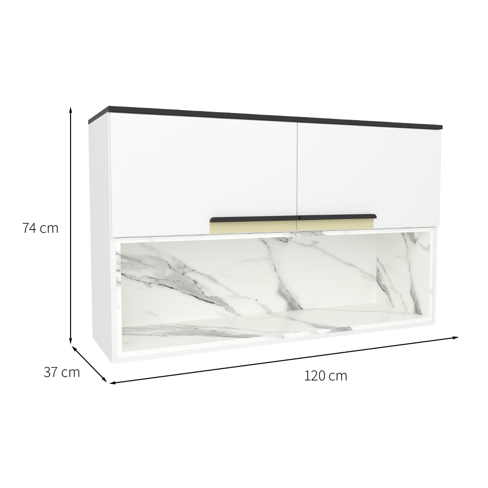 Armário Aéreo Manhattan 2 Portas Branco Ártico com Nicho Calacatta