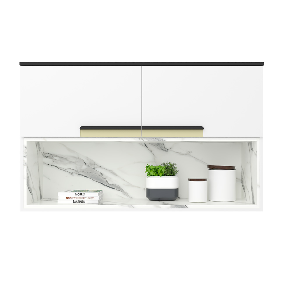 Armário Aéreo Manhattan 2 Portas Branco Ártico com Nicho Calacatta