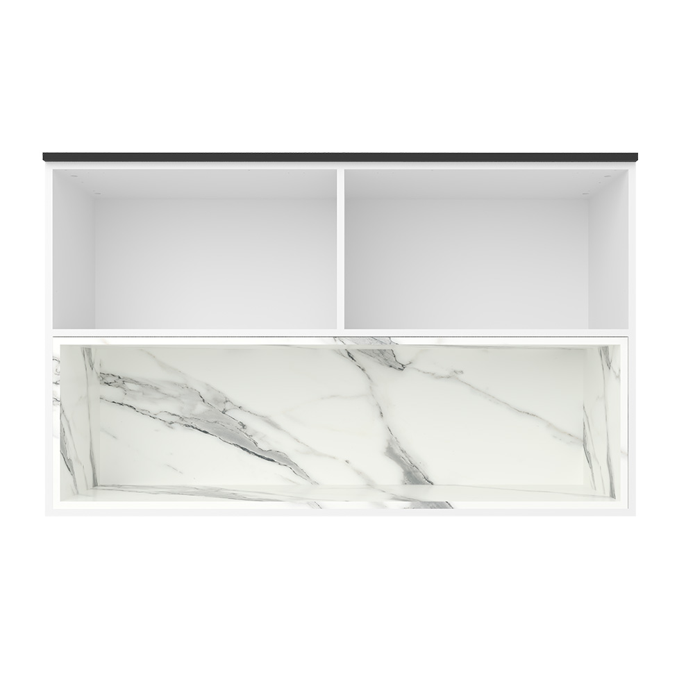 Armário Aéreo Manhattan 2 Portas Branco Ártico com Nicho Calacatta