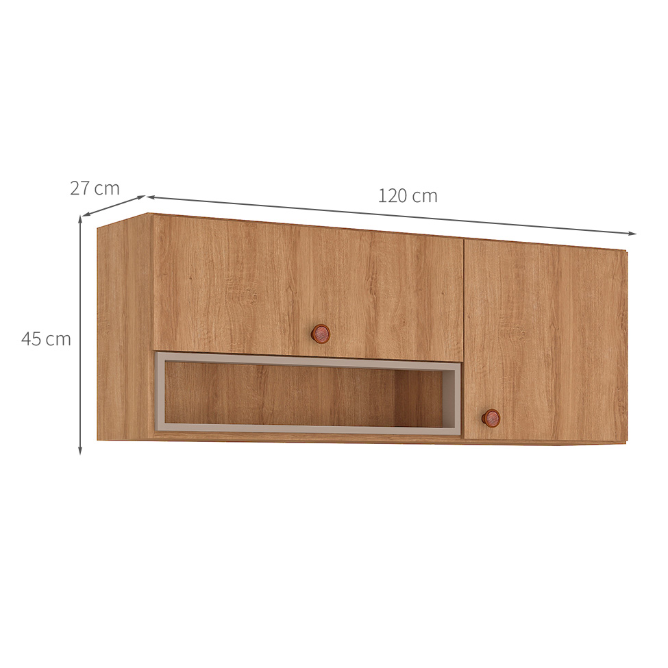 Armário Aéreo Marti 2 Portas Mel e Fendi 120 cm