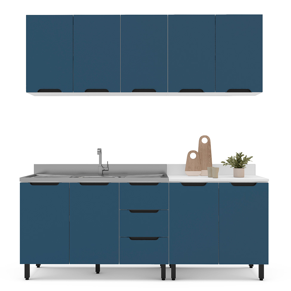 Armário Aéreo Meena 3 Portas Azul e Branco