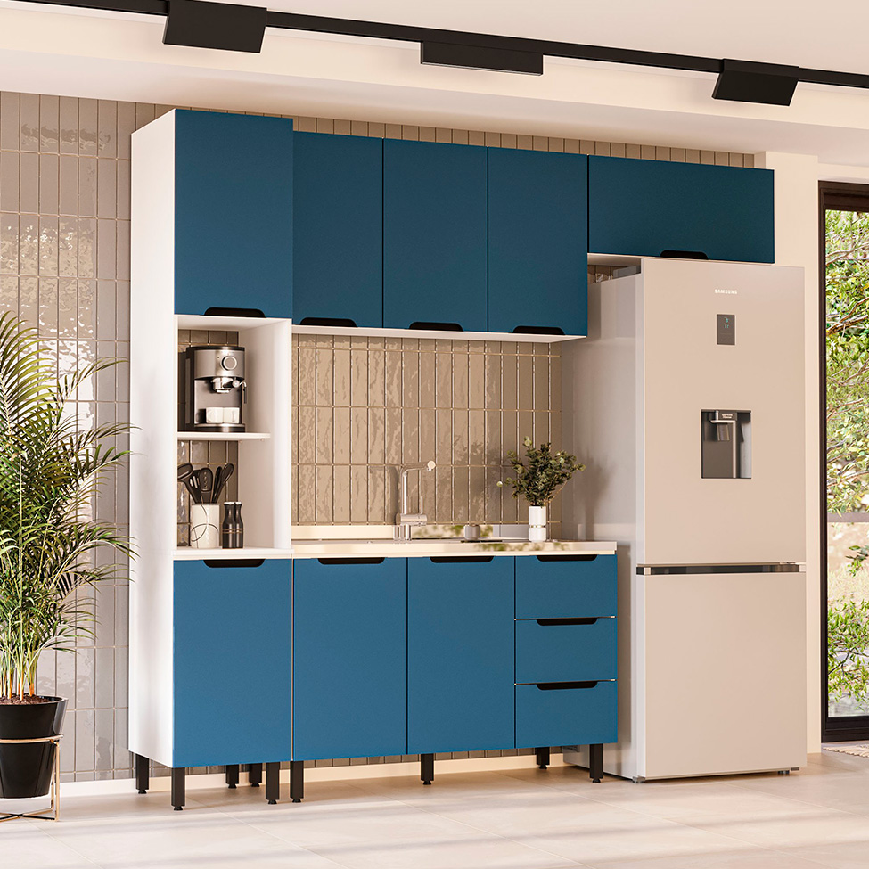 Armário Aéreo Meena 3 Portas Azul e Branco