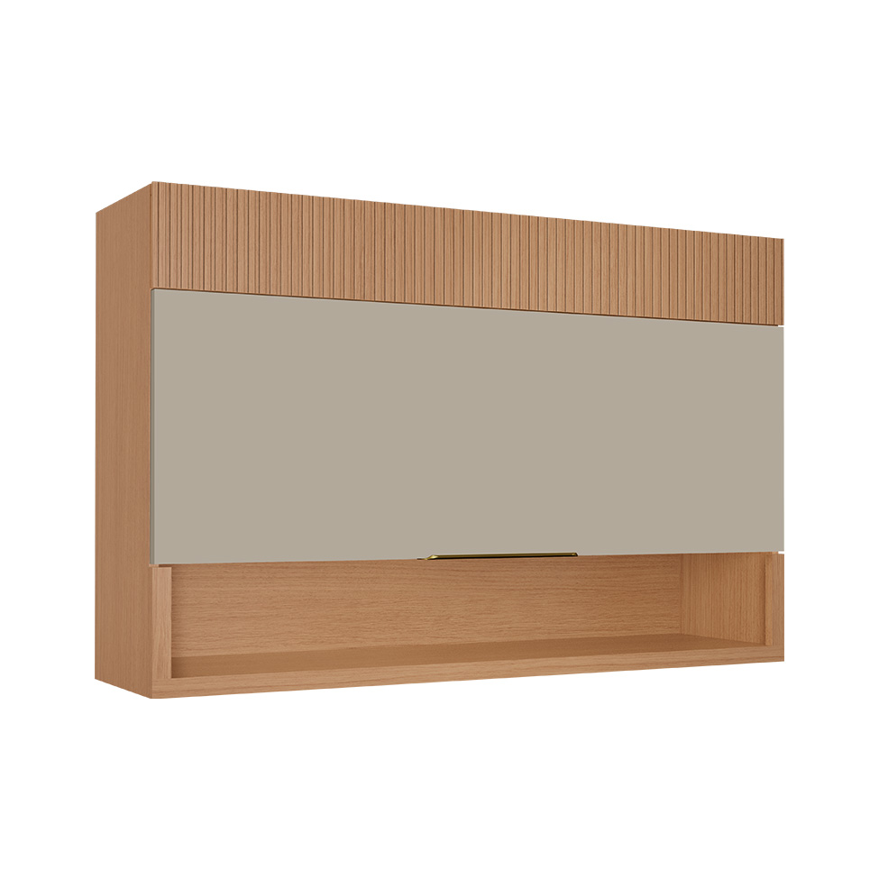 Armário Aéreo Realeza Premium 1 Porta Carvalho e Greige