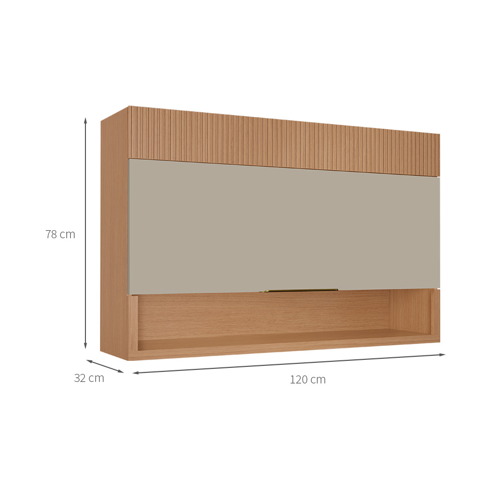 Armário Aéreo Realeza Premium 1 Porta Carvalho e Greige