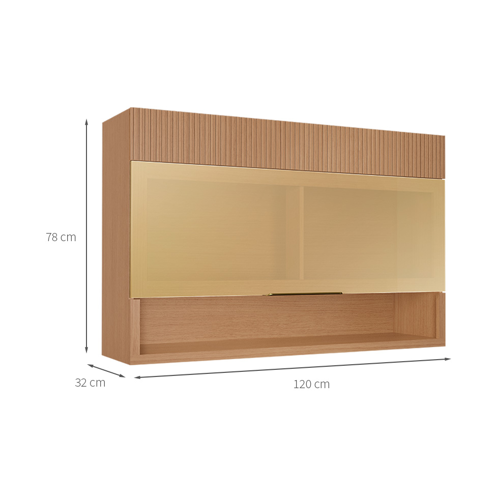 Armário Aéreo Realeza Premium com Vidro Reflecta 1 Porta Carvalho