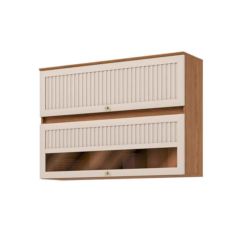 Armário Aéreo Requinte com Vidro 2 Portas Nature e Areia 120 cm