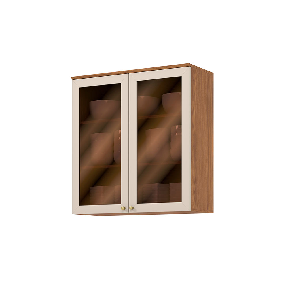 Armário Aéreo Requinte com Vidro 2 Portas Nature e Areia 80 cm