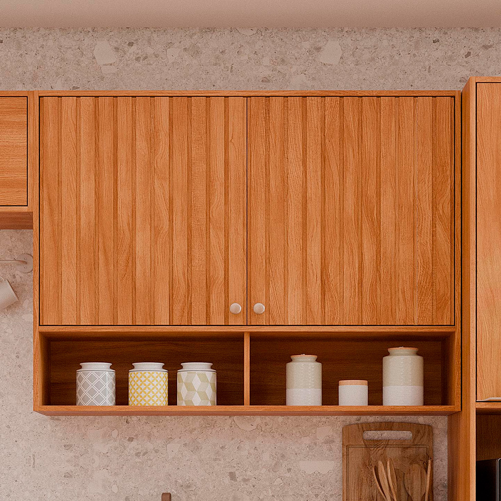 Armário Aéreo Ripado Domus 100% MDF 2 Portas Cinamomo 120 cm