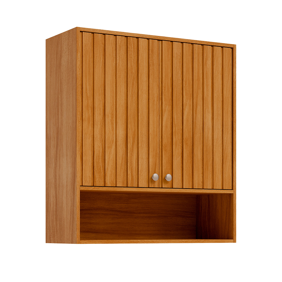 Armário Aéreo Ripado Domus 100% MDF 2 Portas Cinamomo 80 cm
