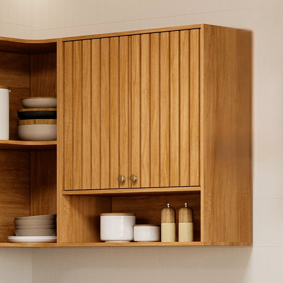 Armário Aéreo Ripado Domus 100% MDF 2 Portas Cinamomo 80 cm