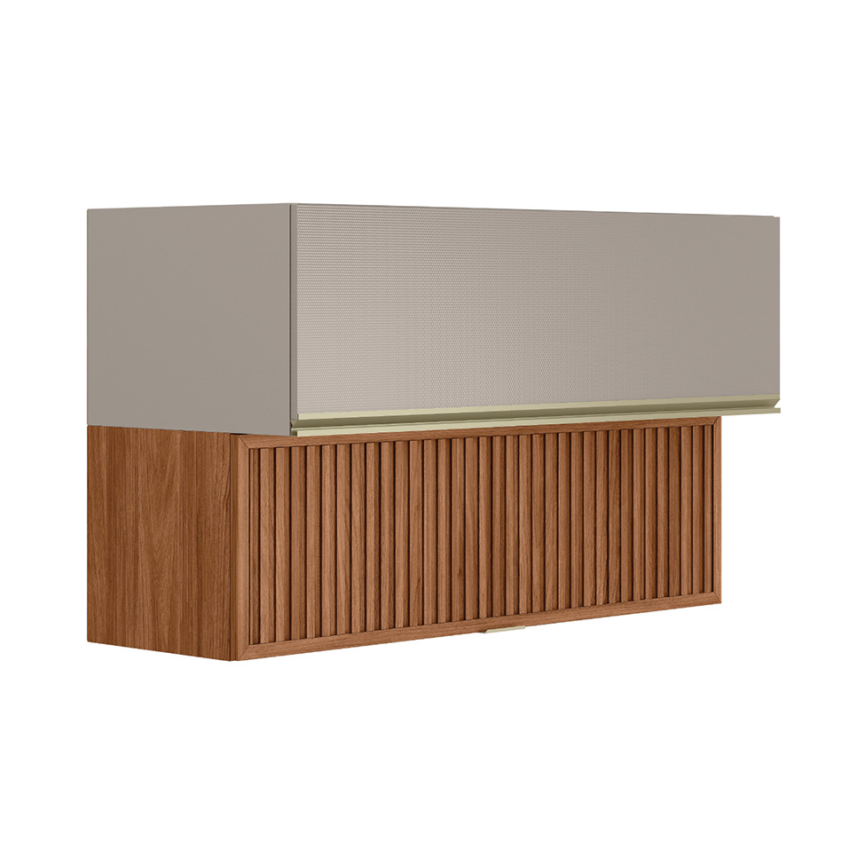 Armário Aéreo Ripado Proença 2 Portas Bege e Nogueira 120 cm