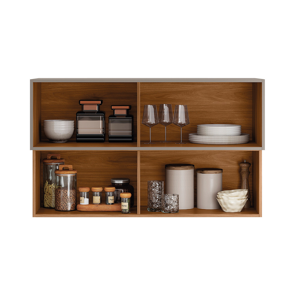 Armário Aéreo Ripado Proença 2 Portas Bege e Nogueira 120 cm