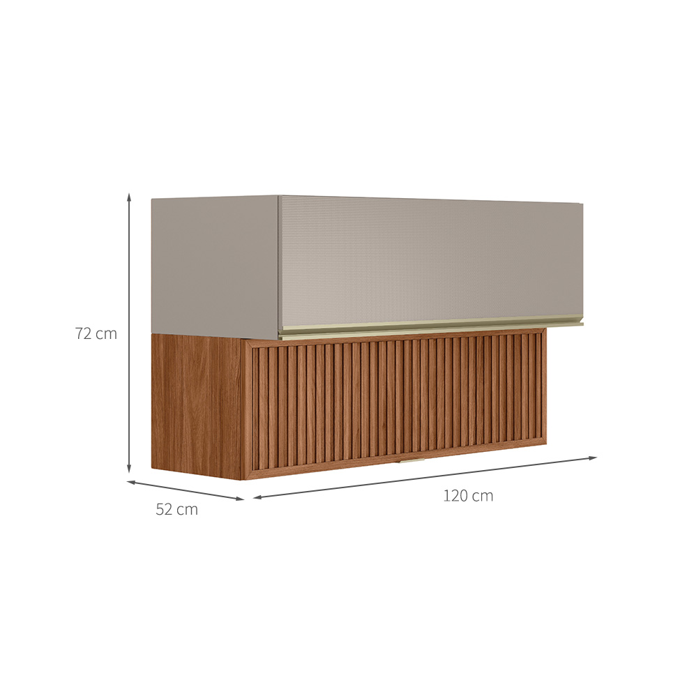 Armário Aéreo Ripado Proença 2 Portas Bege e Nogueira 120 cm