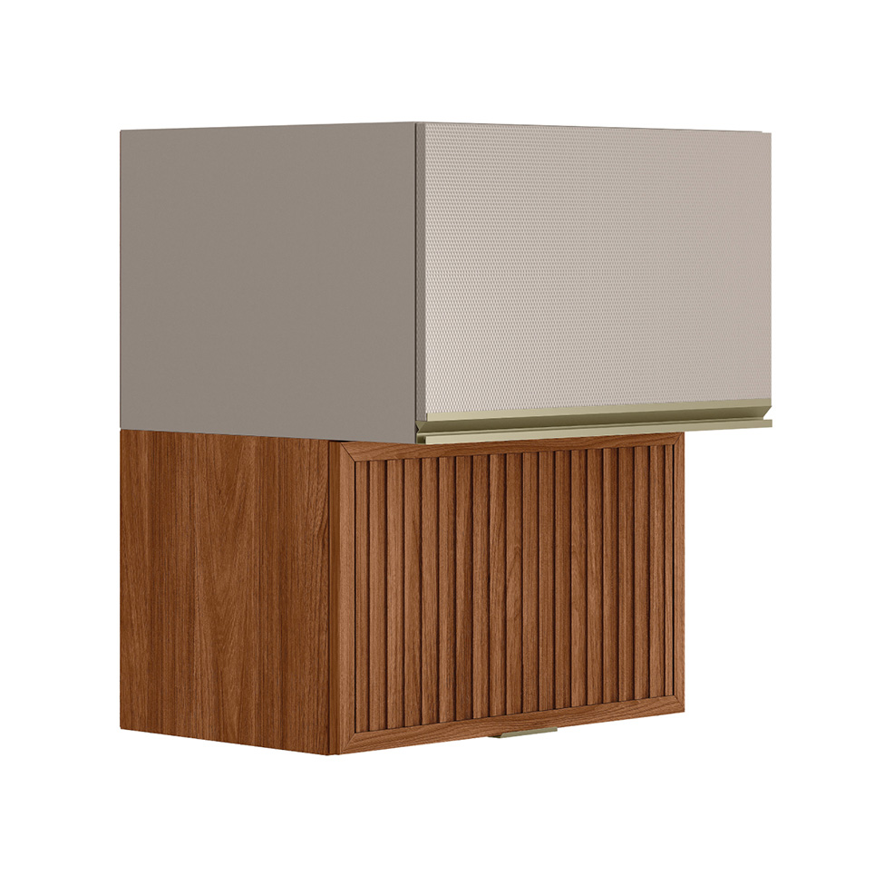 Armário Aéreo Ripado Proença 2 Portas Bege e Nogueira 60 cm