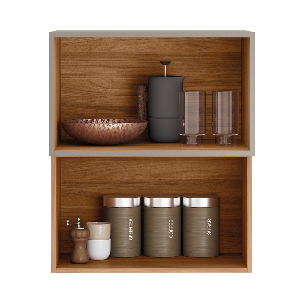 Armário Aéreo Ripado Proença 2 Portas Bege e Nogueira 60 cm