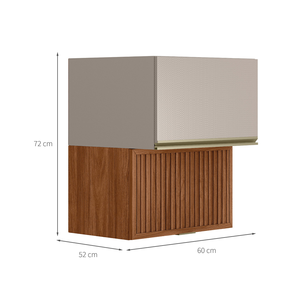 Armário Aéreo Ripado Proença 2 Portas Bege e Nogueira 60 cm
