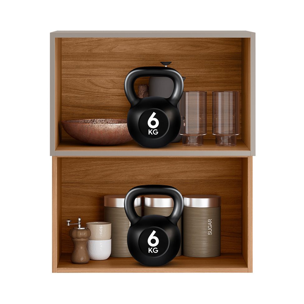 Armário Aéreo Ripado Proença 2 Portas Bege e Nogueira 60 cm