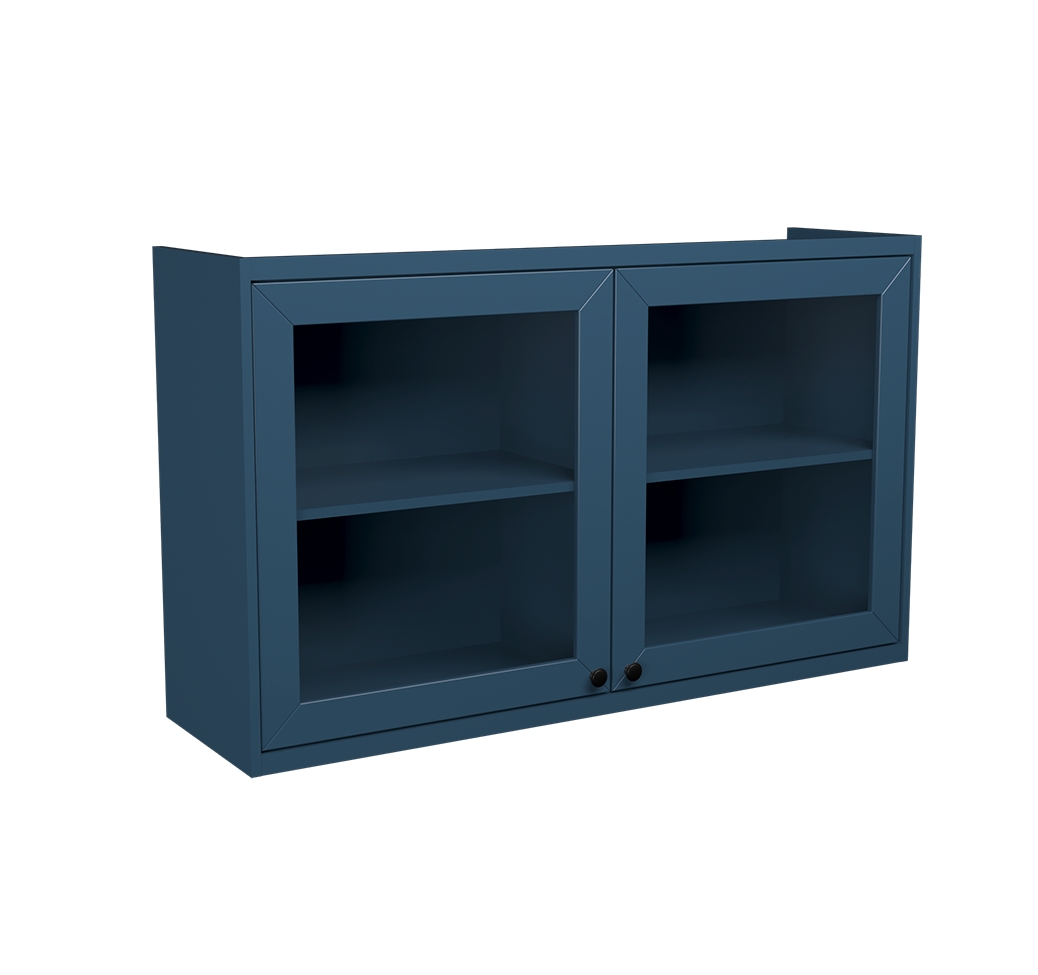 Armário Aéreo com Vidro Évora 2 Portas Azul Orion