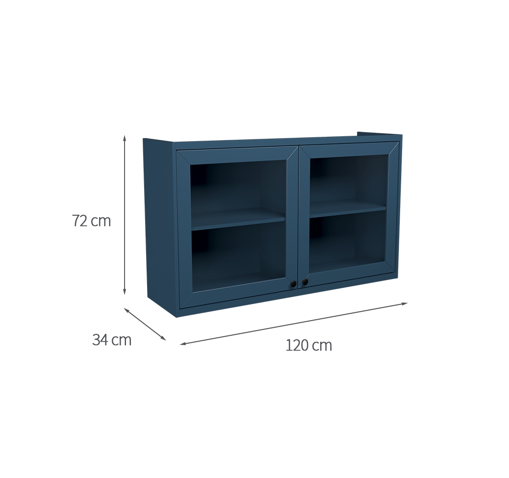 Armário Aéreo com Vidro Évora 2 Portas Azul Orion