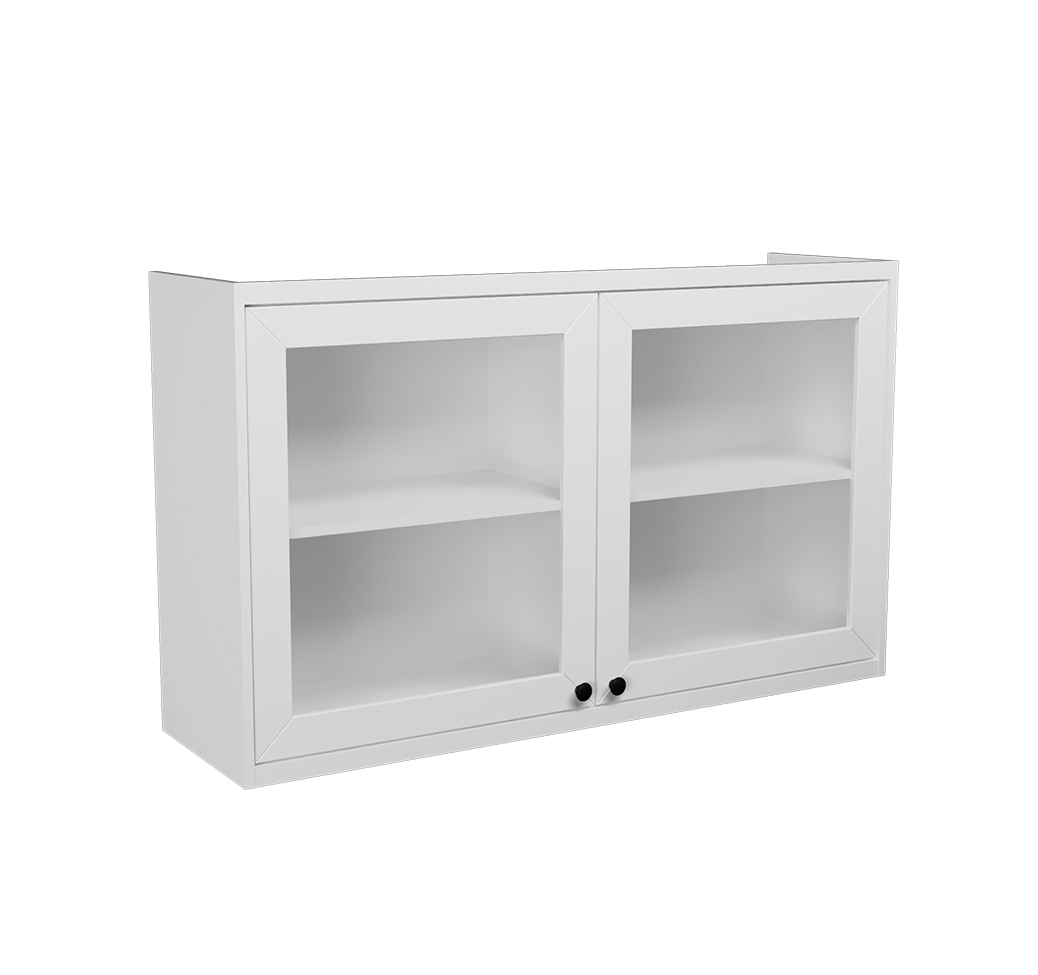 Armário Aéreo com Vidro Évora 2 Portas Branco Ártico