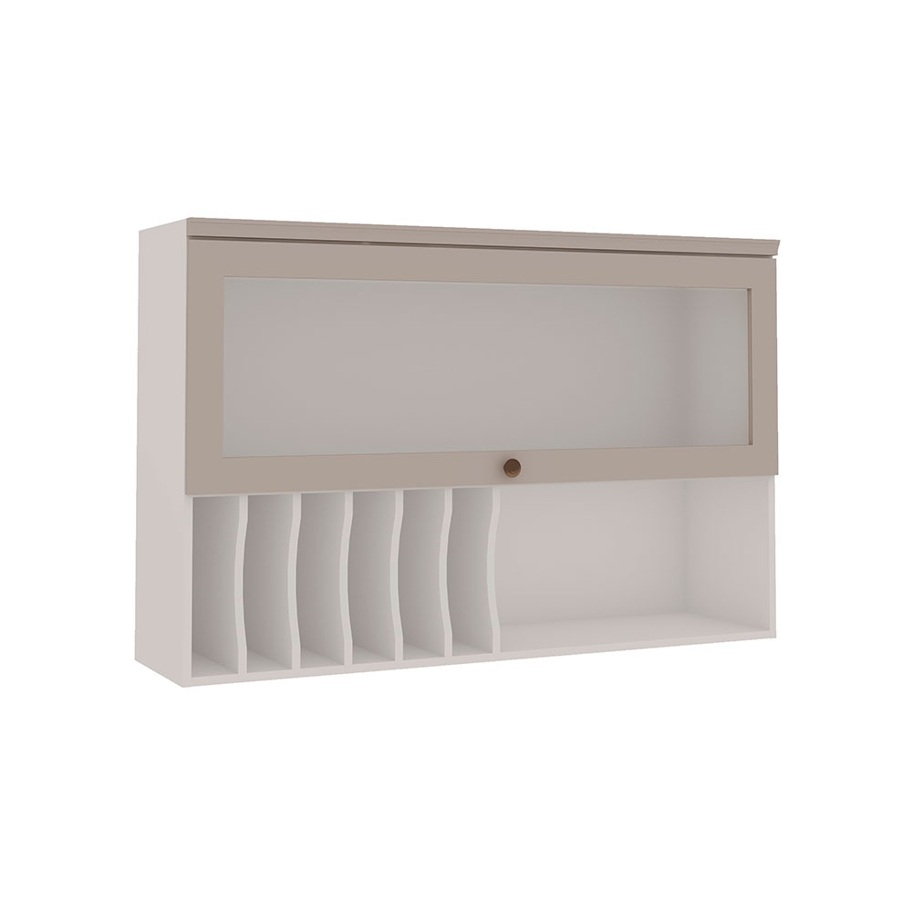 Armário Aéreo com Vidro Iluminata 1 Porta Branco e Fendi