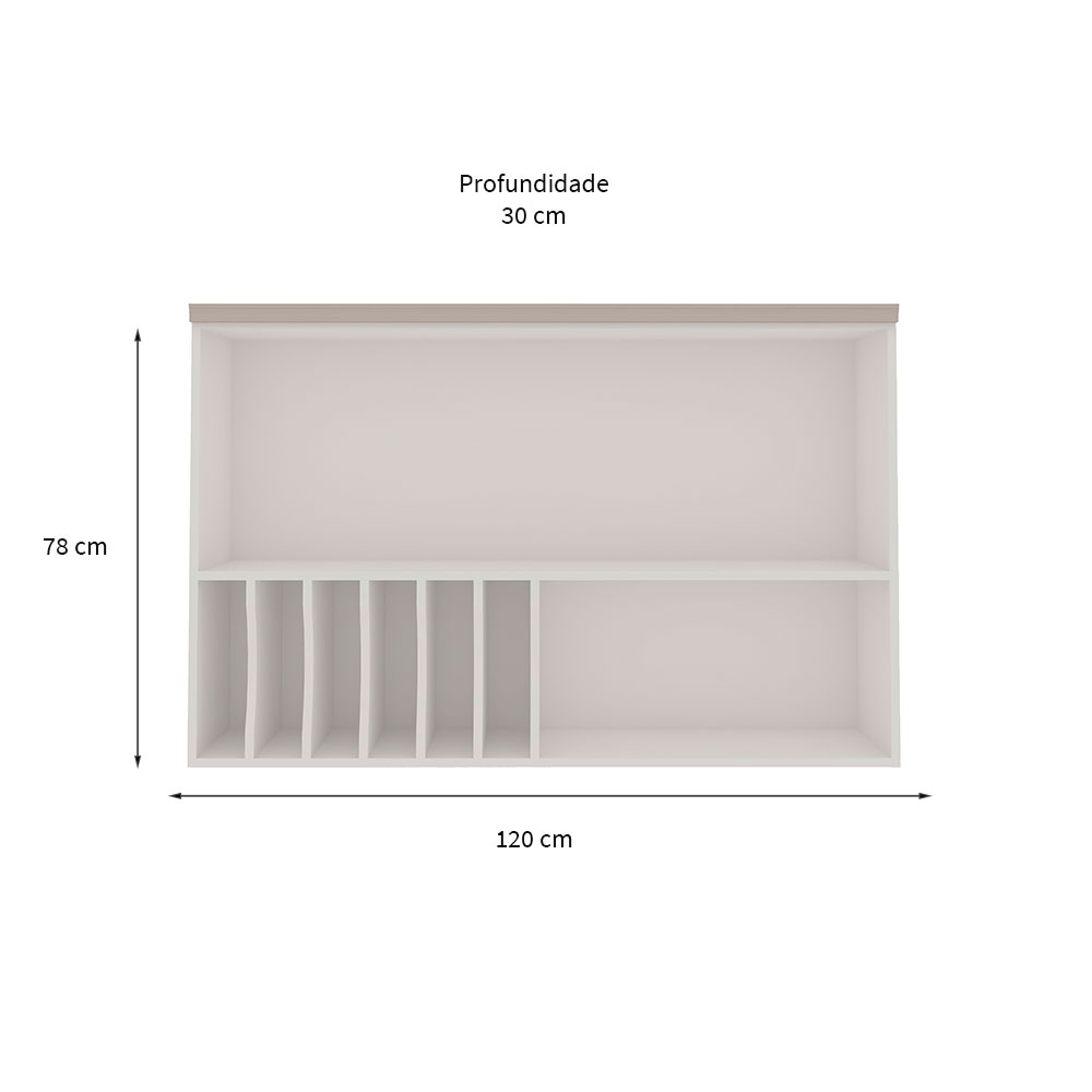 Armário Aéreo com Vidro Iluminata 1 Porta Branco e Fendi